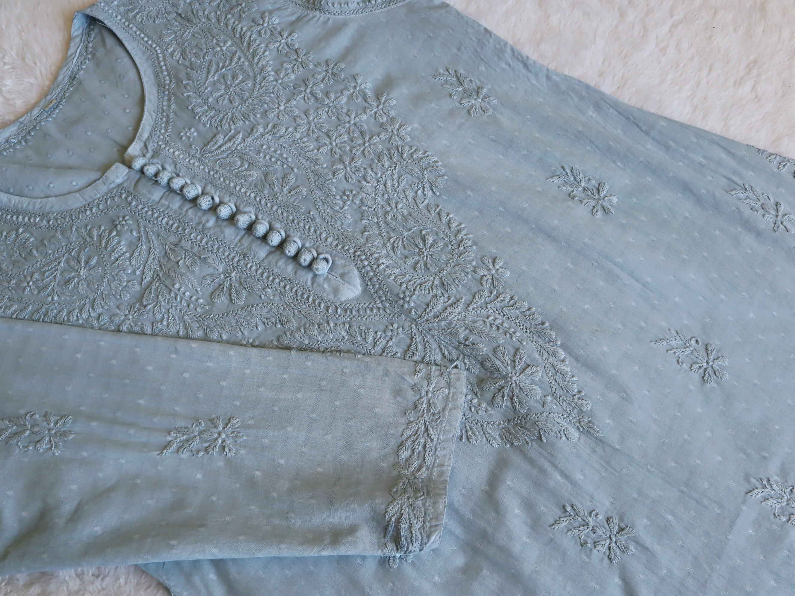 Nazakat Steel Grey Long Cotton kurta