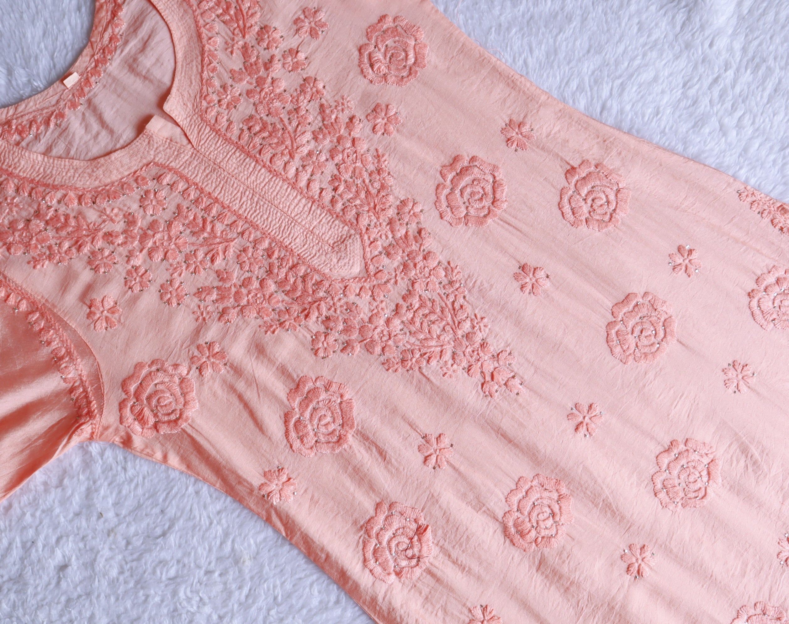 Hoor Pastel Peach Pure Chanderi Kurta
