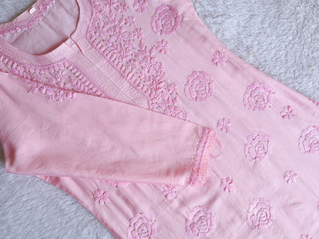 Hoor Baby Pink Chanderi Mukaish Kurta