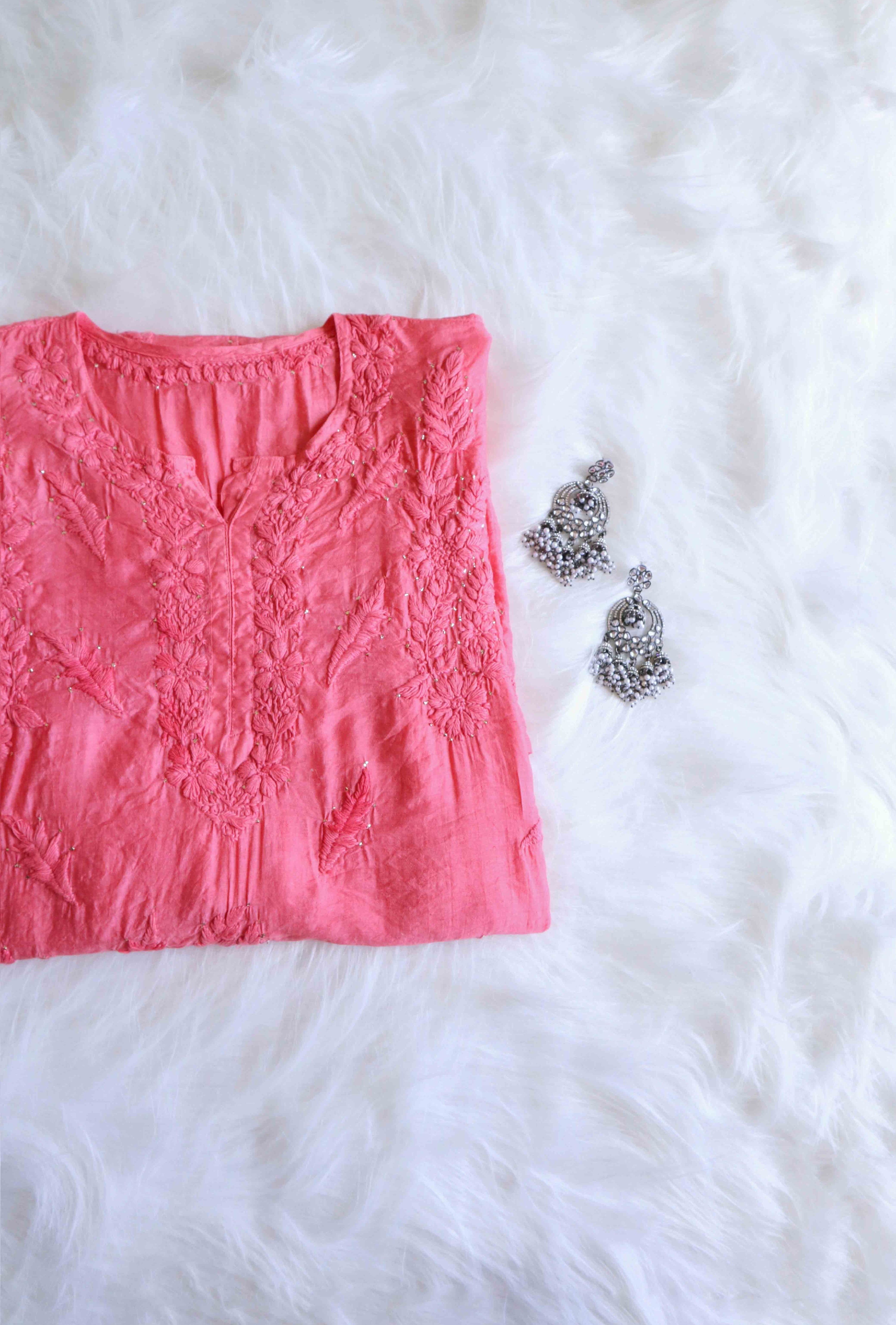 Nayaab Rose Pink Pure Chanderi Premium Kurta