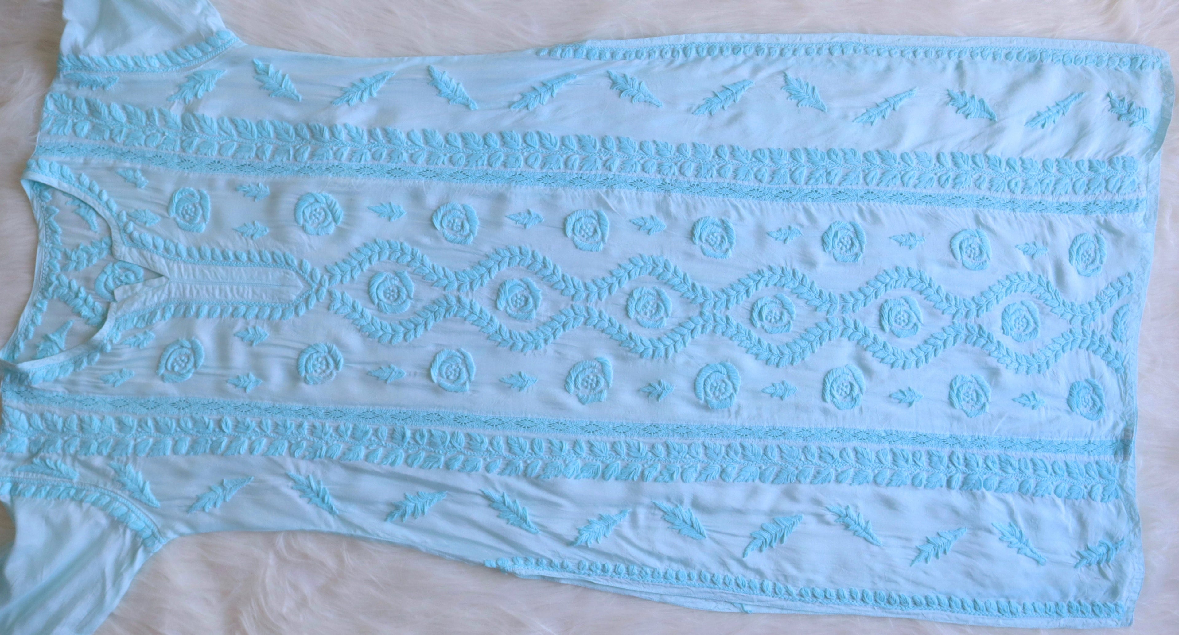 Hoor Aqua Blue Premium Muslin Kurta