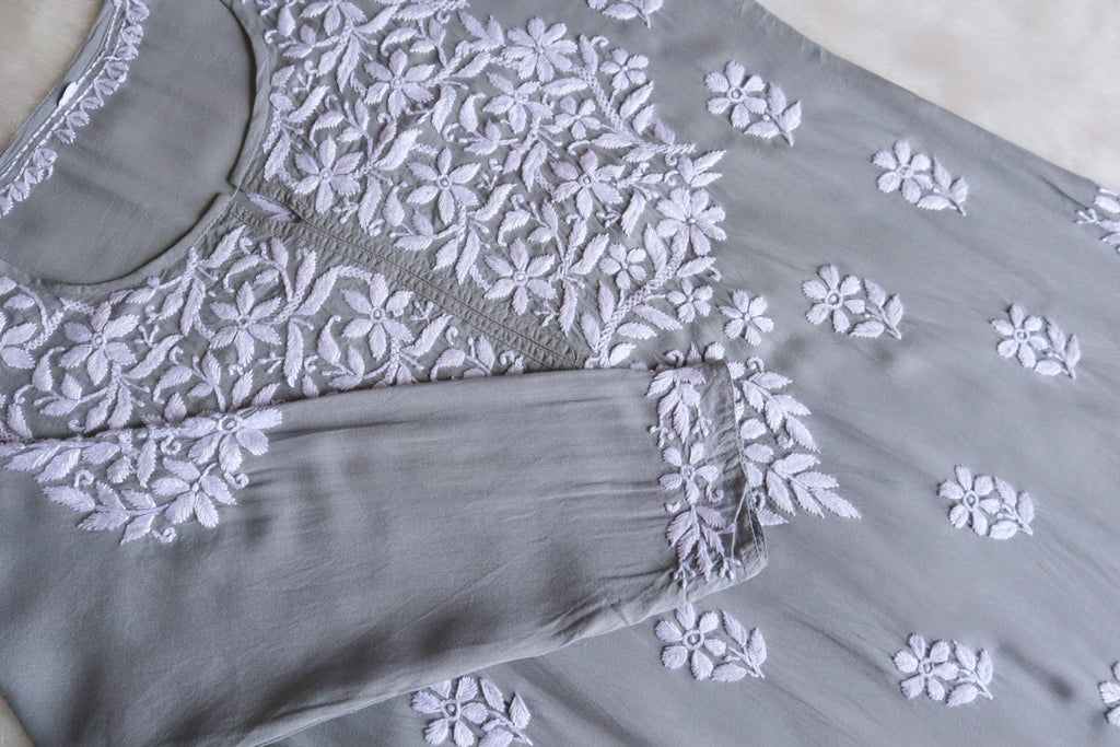 Safaa Pastel Grey Long Modale Kurta