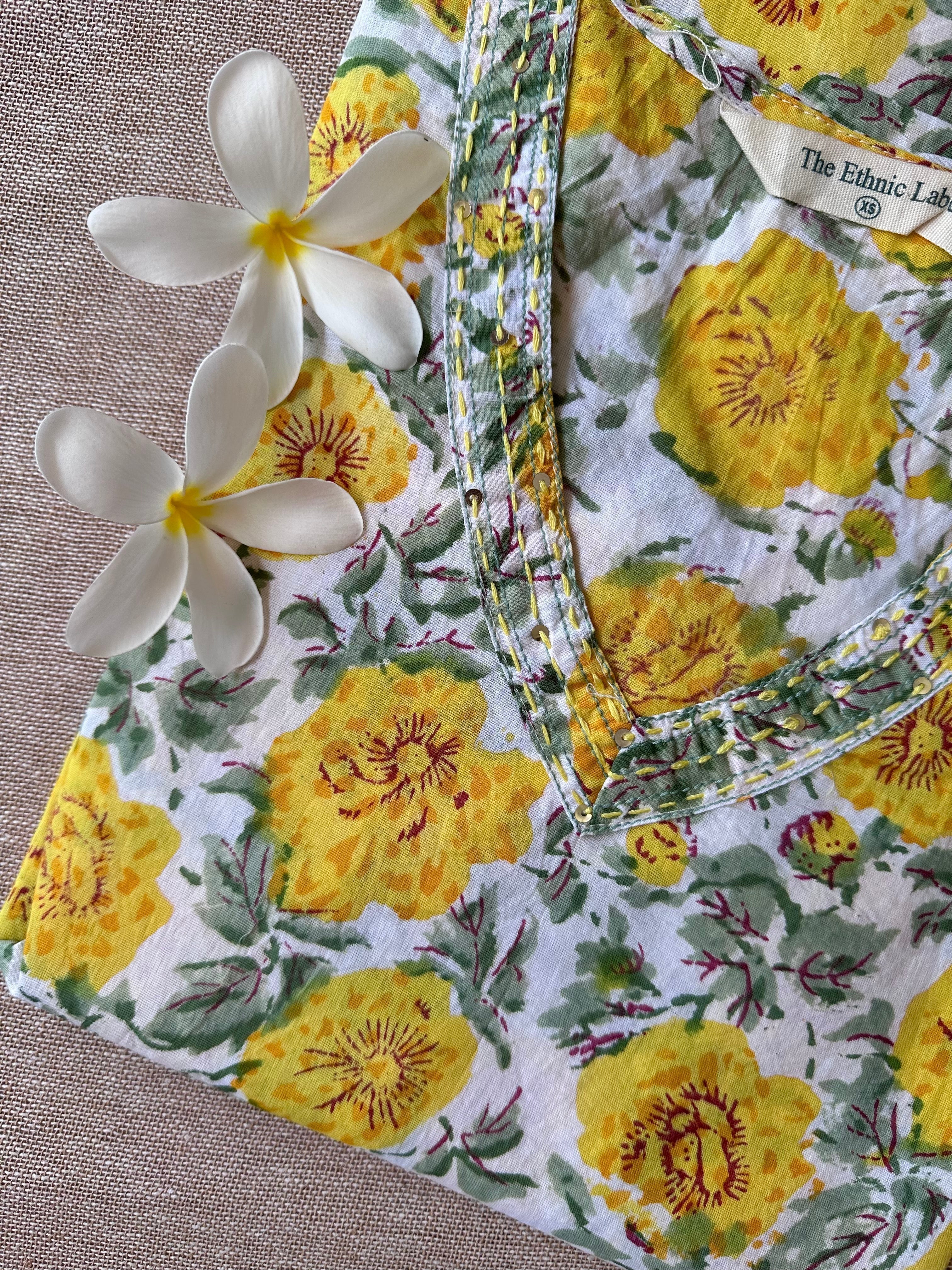 "Marigold" Yellow Hand Block Printed Cotton kurta