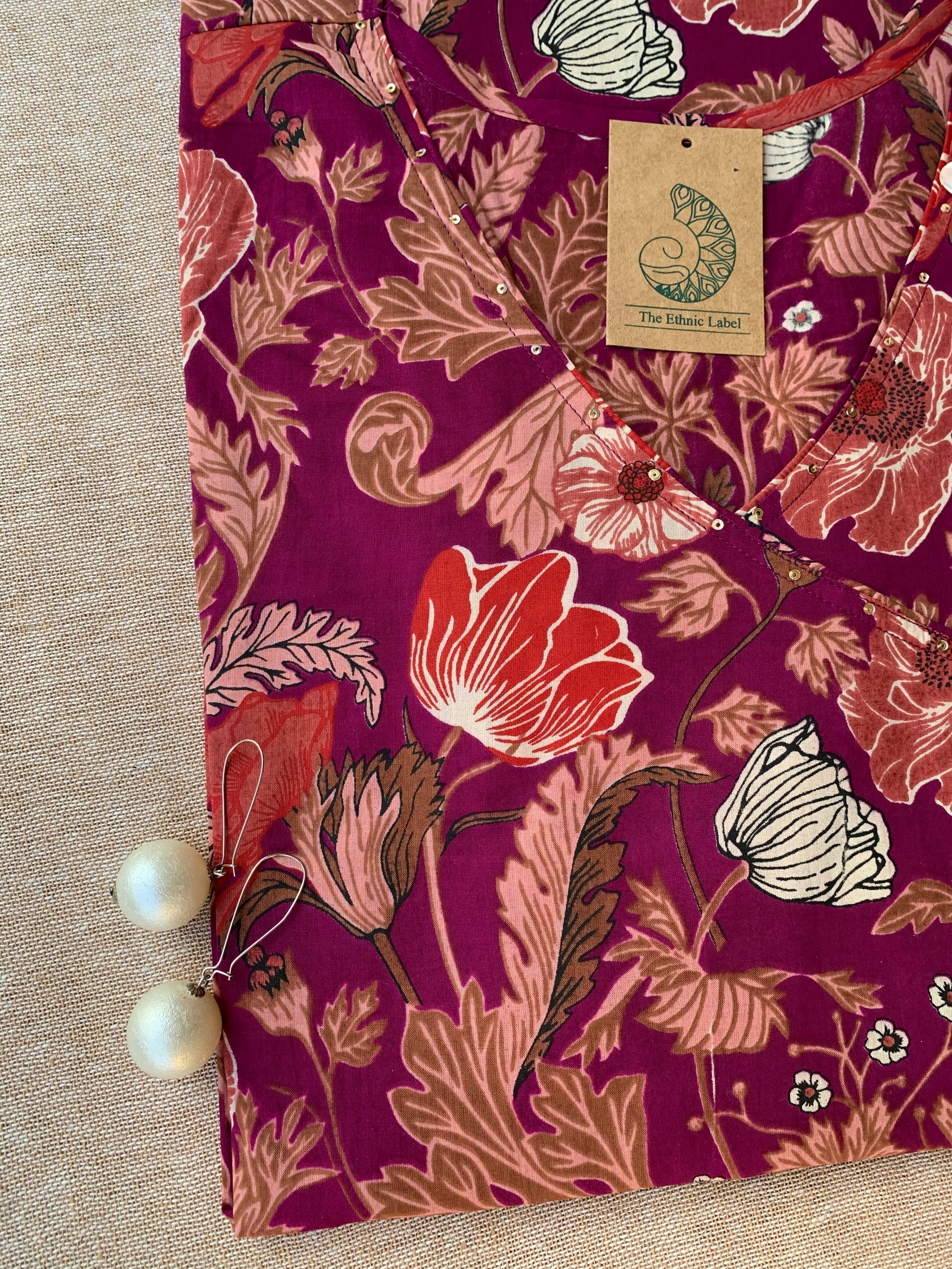 "Suman" Hand Block Printed Angrakha Cotton kurta - Big Size