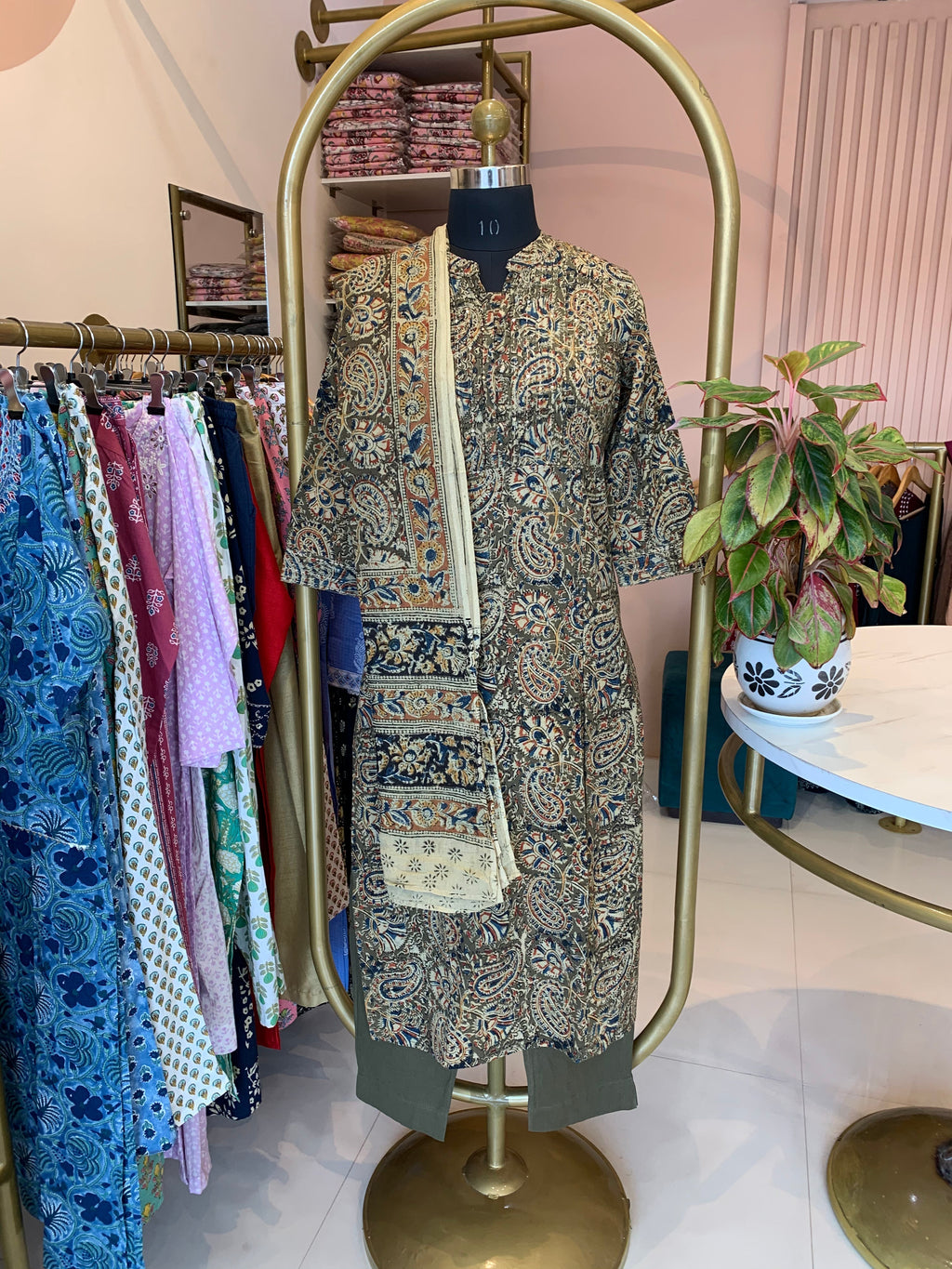 "Harsha" Kalamkari Hand Block Printed Cotton Kurta Set(3pc)